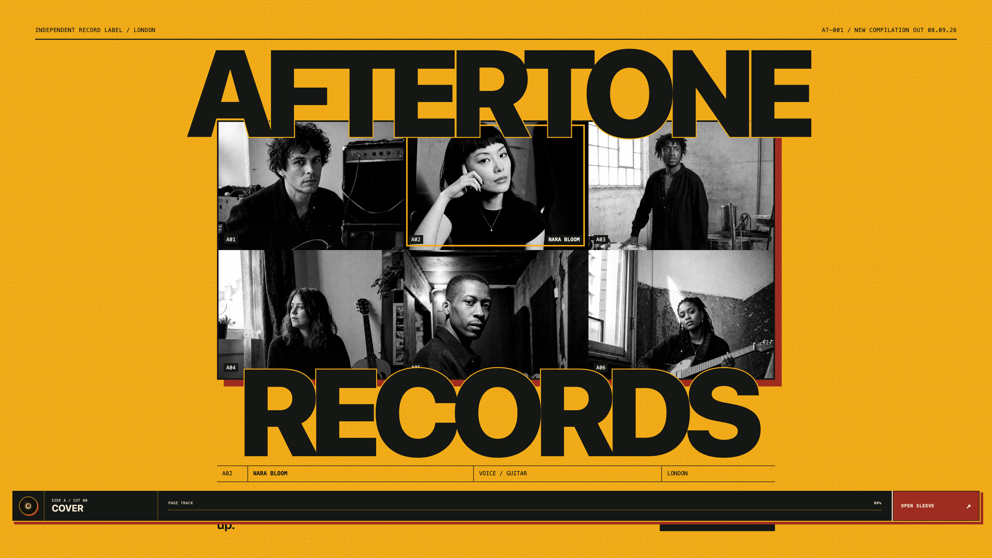 High-resolution desktop view of the Aftertone music website template and its record-index navigation