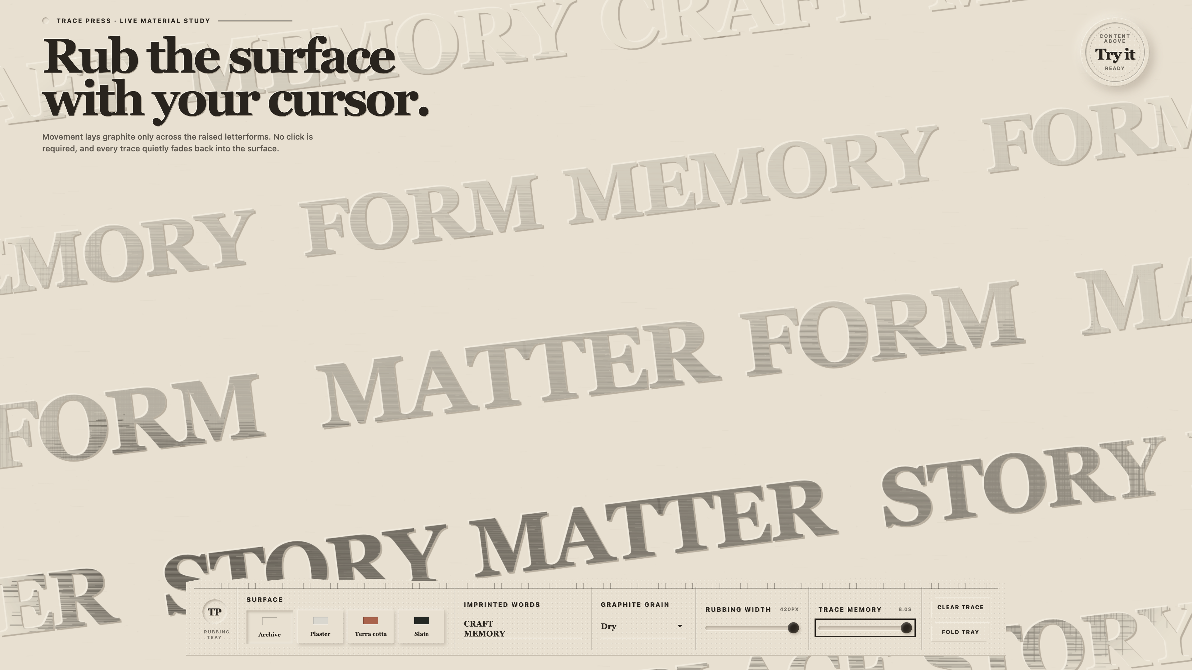 Trace Press tactile embossed background for Framer