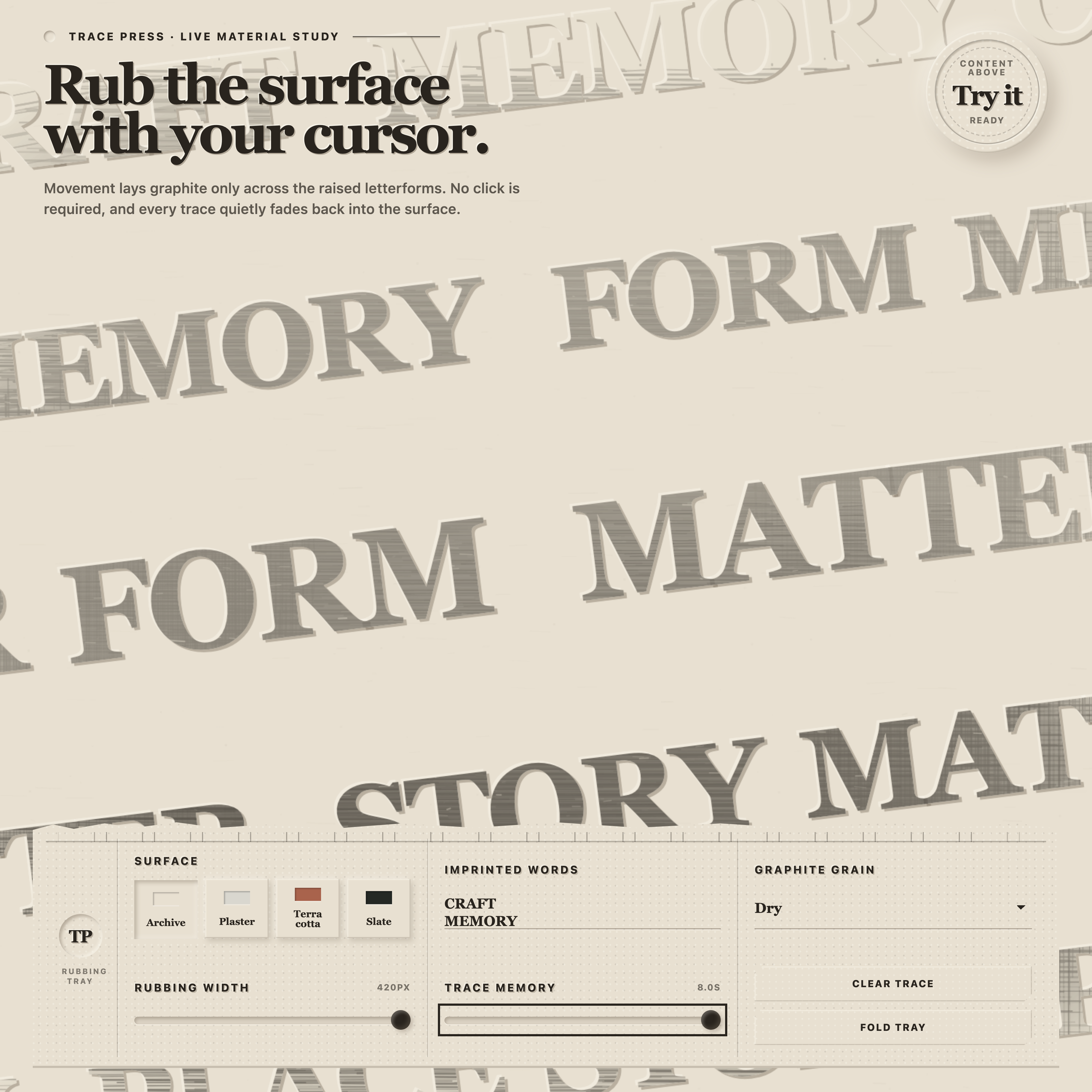 Trace Press tactile embossed background for Framer
